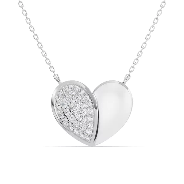 Amara White Ceramic Lab Pavé Heart Silver Necklace