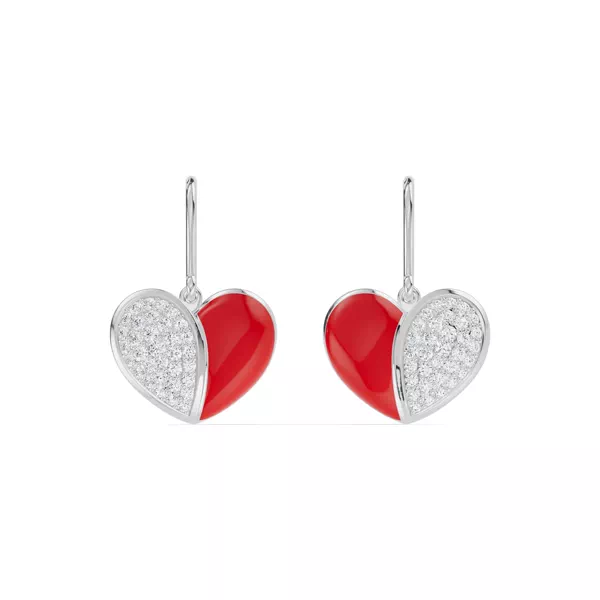 Amara Red Ceramic Lab Pavé Heart Earrings