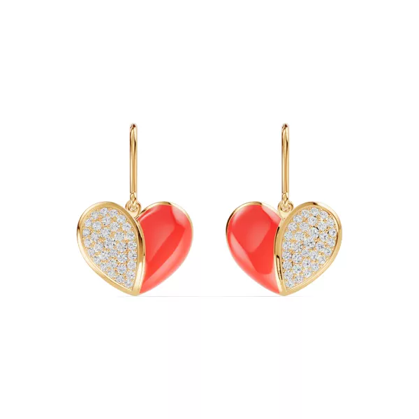 Amara Red Ceramic Lab Pavé Heart Earrings