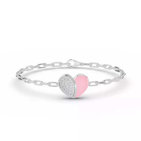 Amara Pink Ceramic Pavé Heart Silver Bracelet