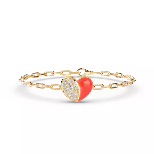 Amara Red Ceramic Lab Pavé Heart Bracelet