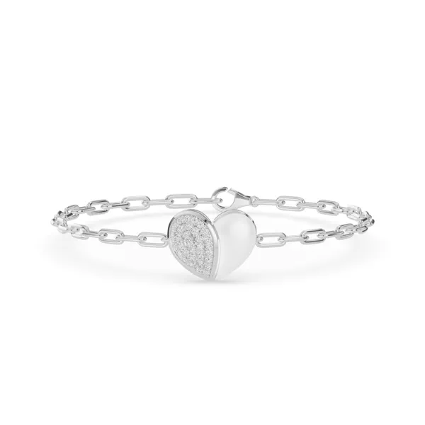 Amara White Ceramic Lab Pavé Heart Silver Bracelet