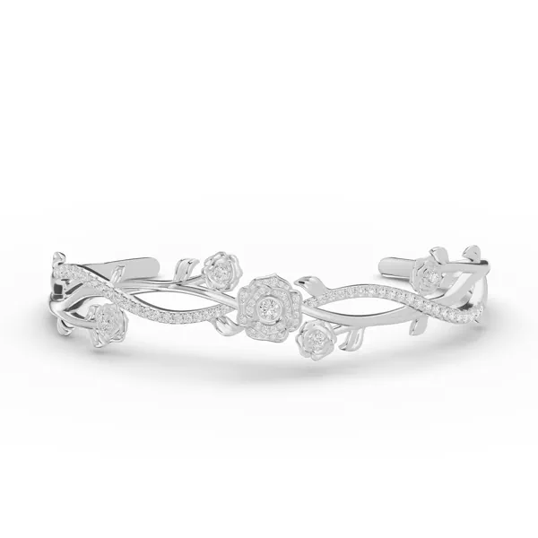 Camelia Floral Lab Diamond Silver Bangle