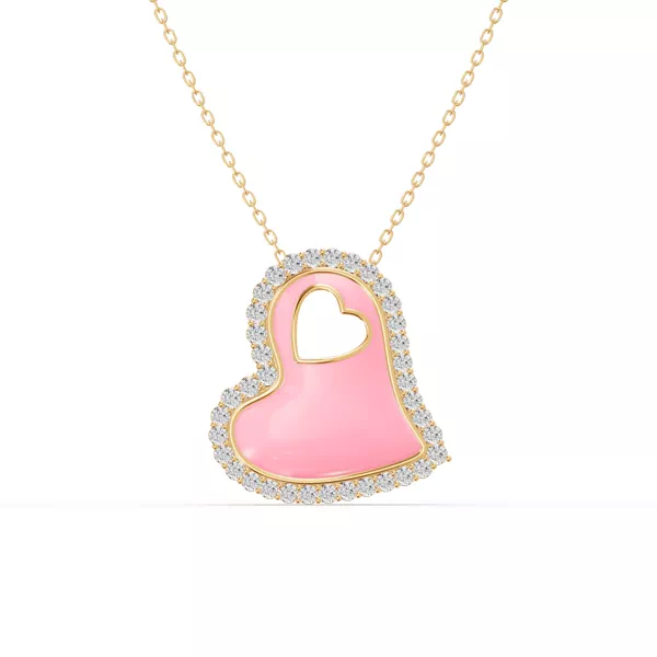 Cherish Pink Lab Pavé Heart Necklace