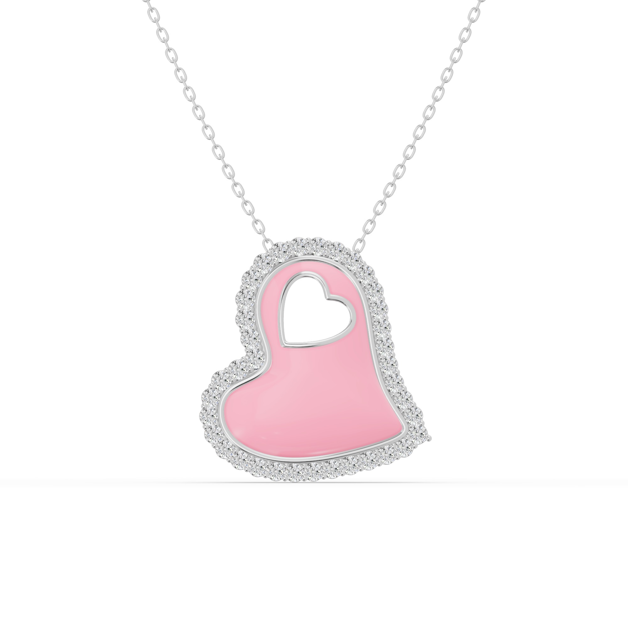 Cherish Pink Lab Pavé Heart Necklace
