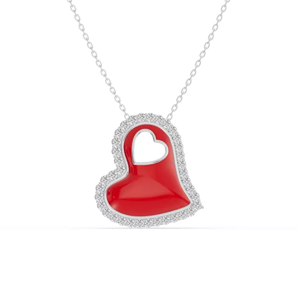 Cherish Red Pavé Heart Silver Necklace