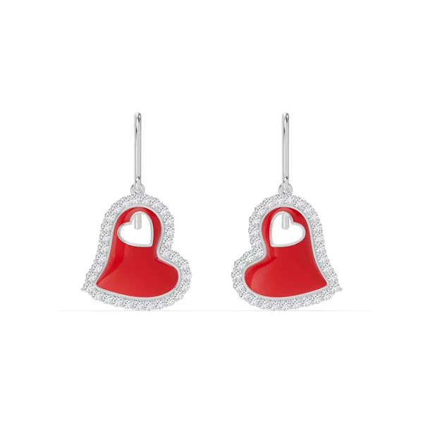 Diamond Earrings Cherish Red Pavé Heart Silver earrings