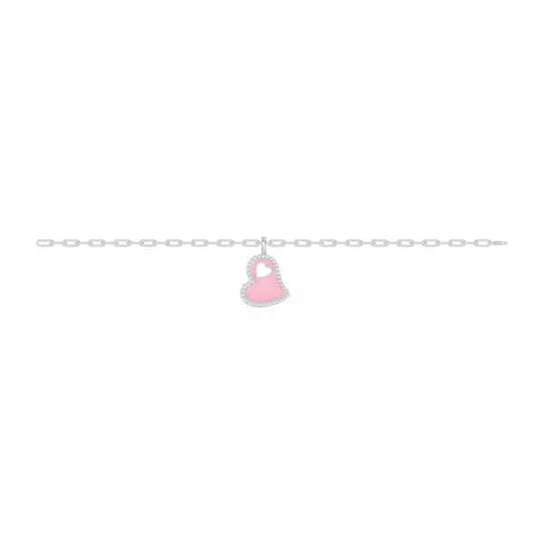 Cherish Pink Lab Pavé Heart Silver Bracelet