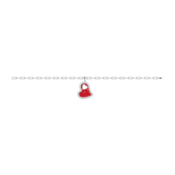 Cherish Red Lab Pavé Heart Silver Bracelet