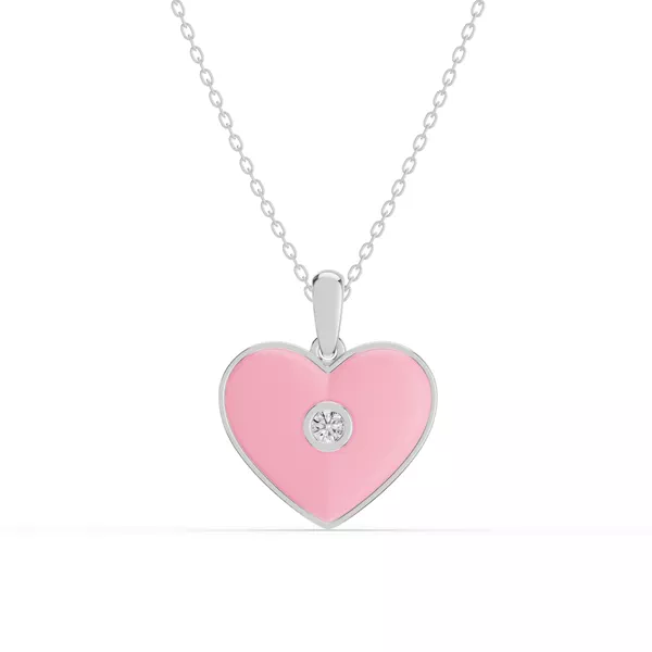 Devotion Pink Heart Bezel Diamond Silver Necklace