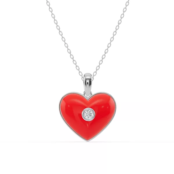 Devotion Red Heart Bezel Diamond Silver Necklace