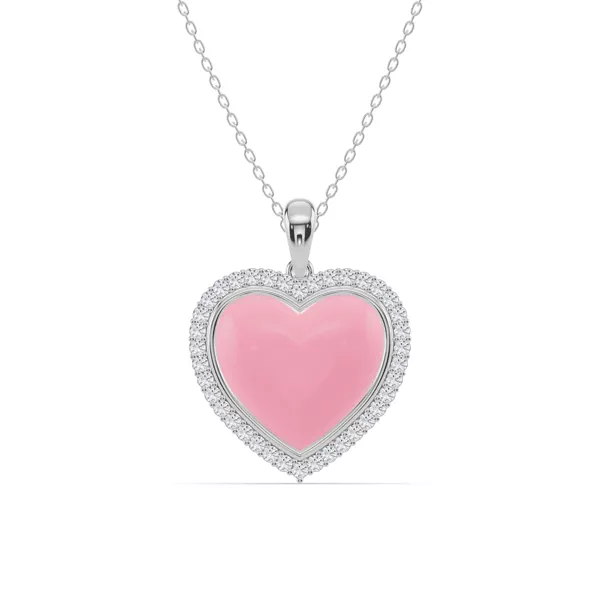 Forever Pink Heart Halo Diamond Silver Necklace