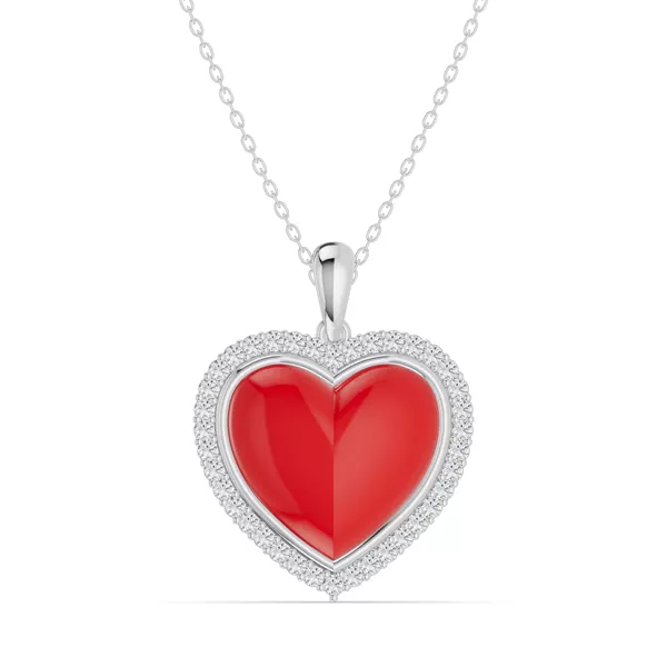Forever Red Heart Halo Diamond Silver Necklace