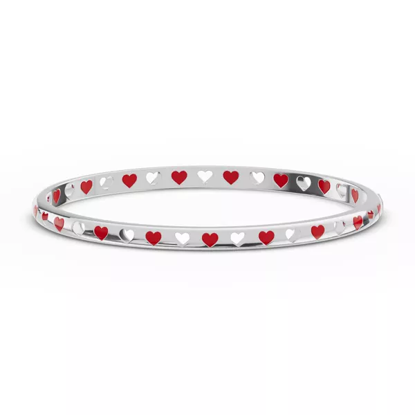Eternity Red Heart Silver Bangle