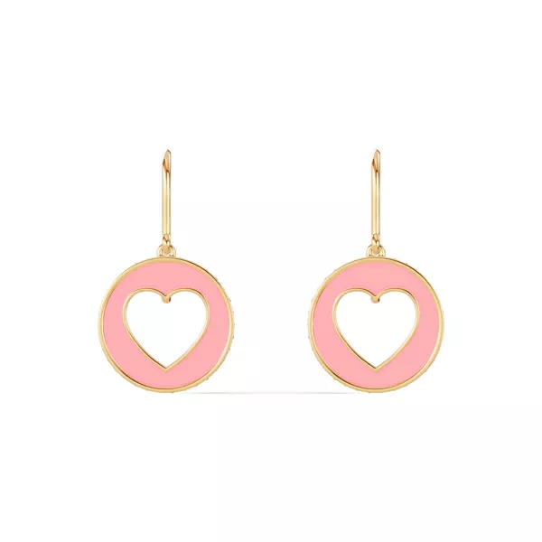 Pink Ceramic Open-Heart Lab Pavé Drop Earrings