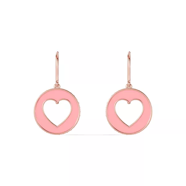 Pink Ceramic Open-Heart Pavé Drop Earrings
