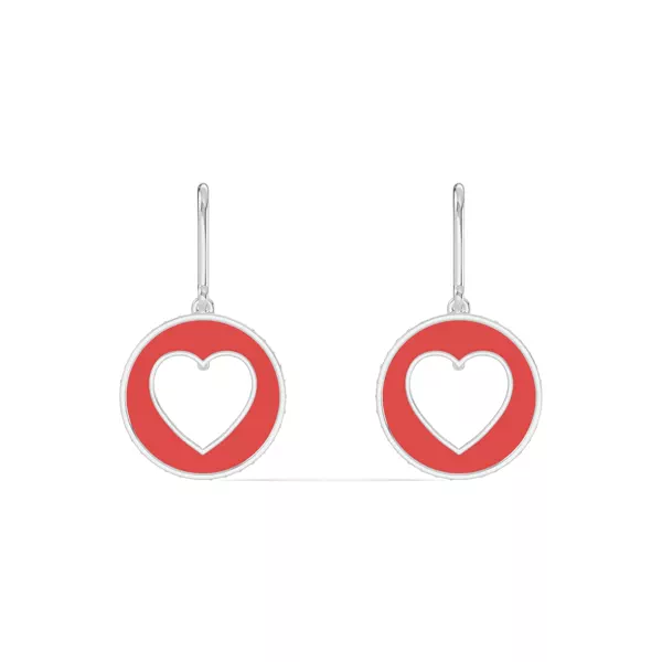 Red Ceramic Open-Heart Lab Pavé Drop Earrings