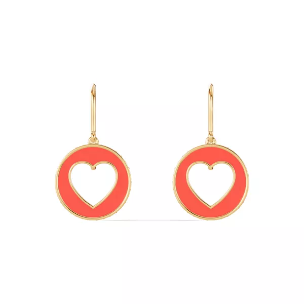 Red Ceramic Open-Heart Pavé Drop Earrings