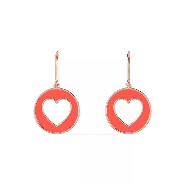 Red Ceramic Open-Heart Lab Pavé Drop Earrings