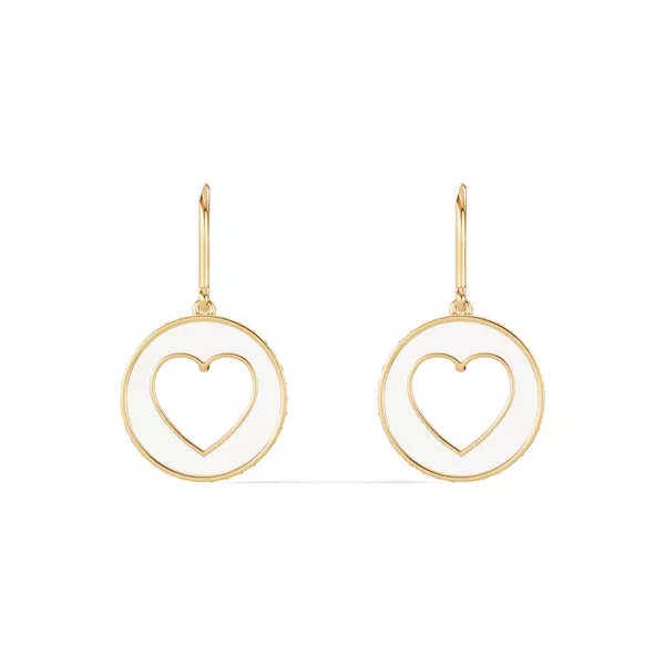 White Ceramic Open-Heart Pavé Drop Earrings