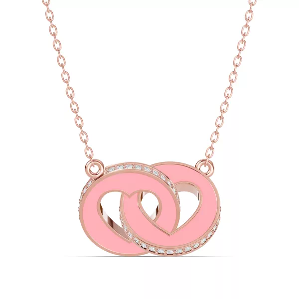 Pink Ceramic Interlocking Hearts Lab Pavé Necklace