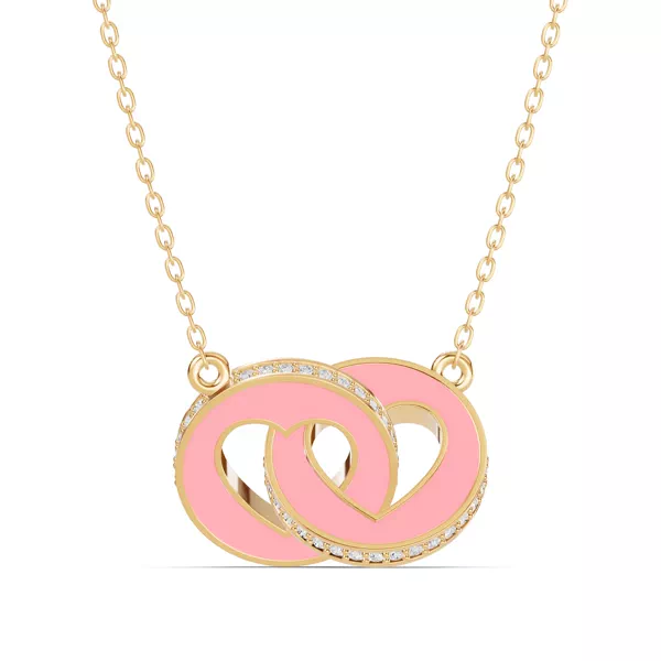 Pink Ceramic Interlocking Hearts Pavé Necklace