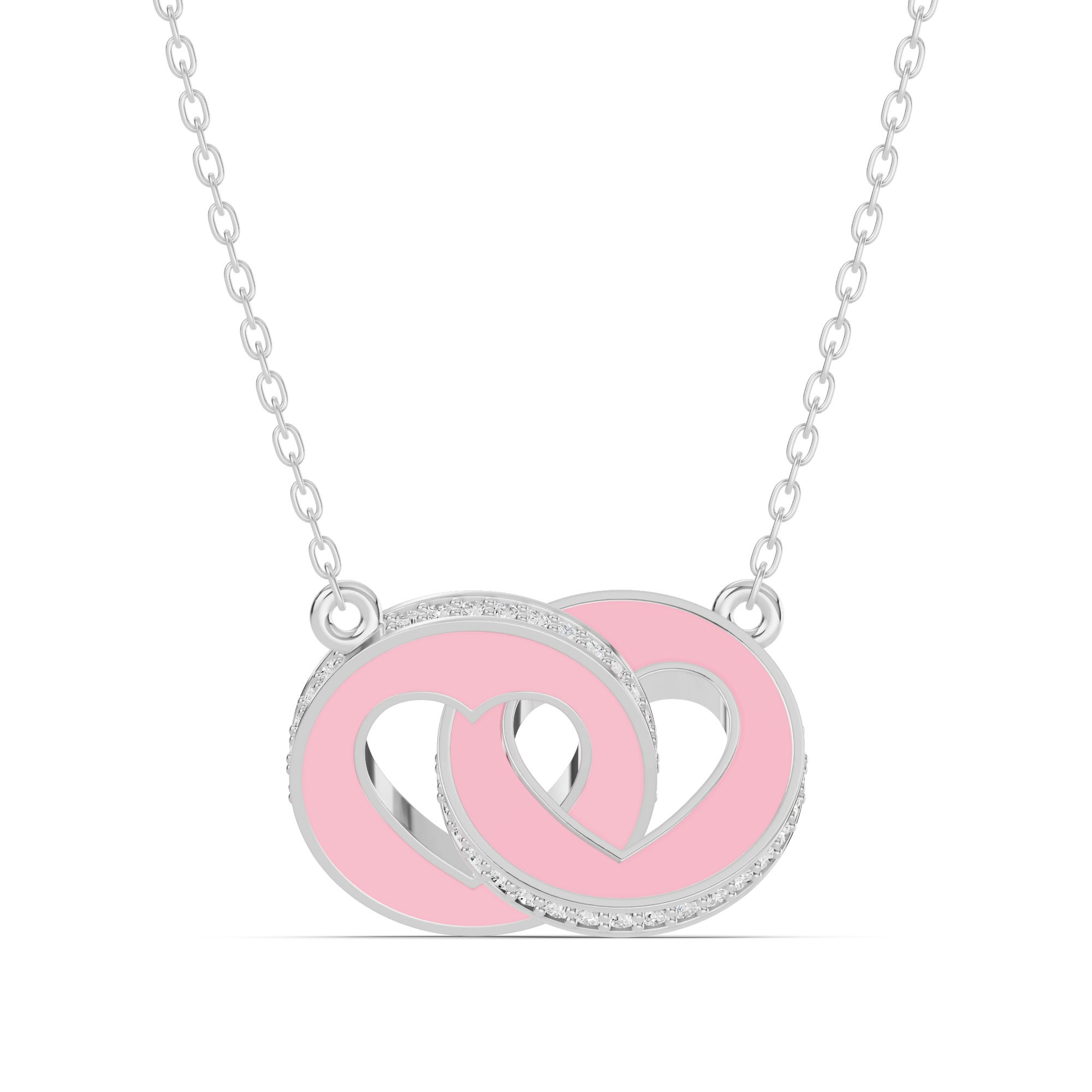 Pink Ceramic Interlocking Hearts Lab Pavé Necklace