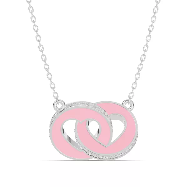 Pink Ceramic Interlocking Hearts Pavé Necklace