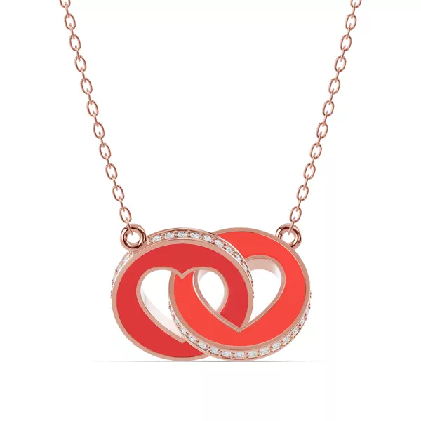 Red Ceramic Interlocking Hearts Pavé Necklace