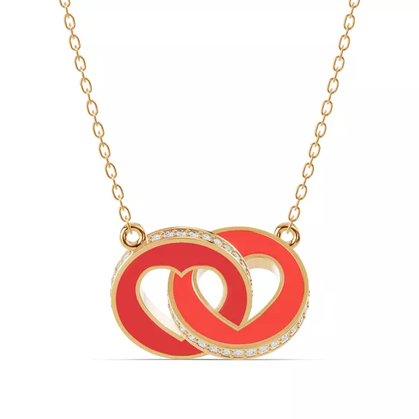 Red Ceramic Interlocking Hearts Lab Pavé Necklace