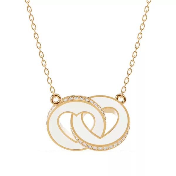 White Ceramic Interlocking Hearts Lab Pavé Necklace