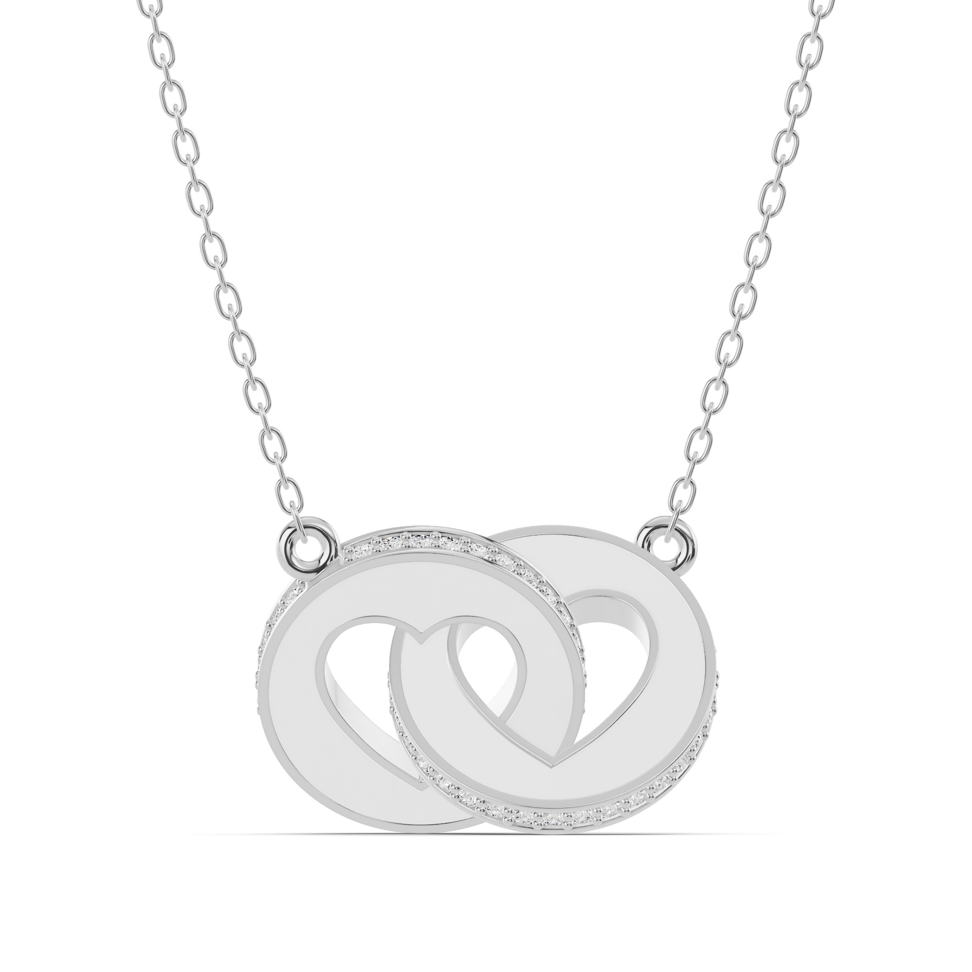White Ceramic Interlocking Hearts Pavé Necklace