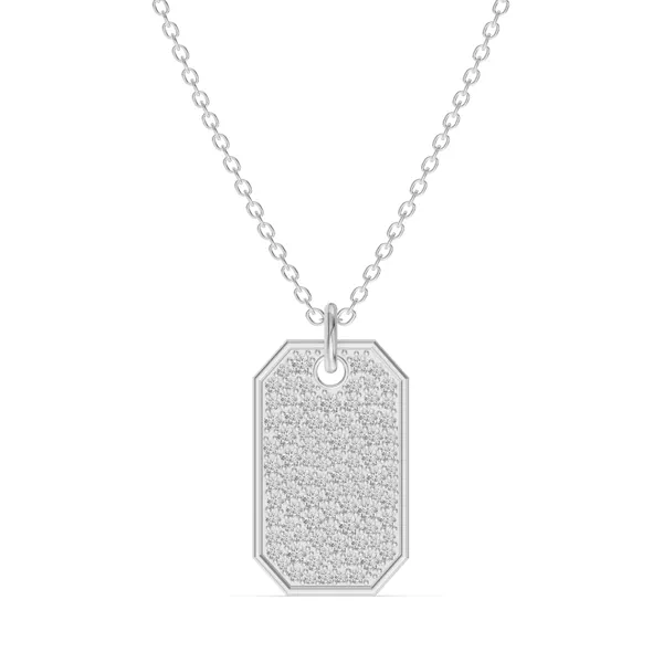 Signature Pavé Lab Diamond Dog Tag Silver Necklace