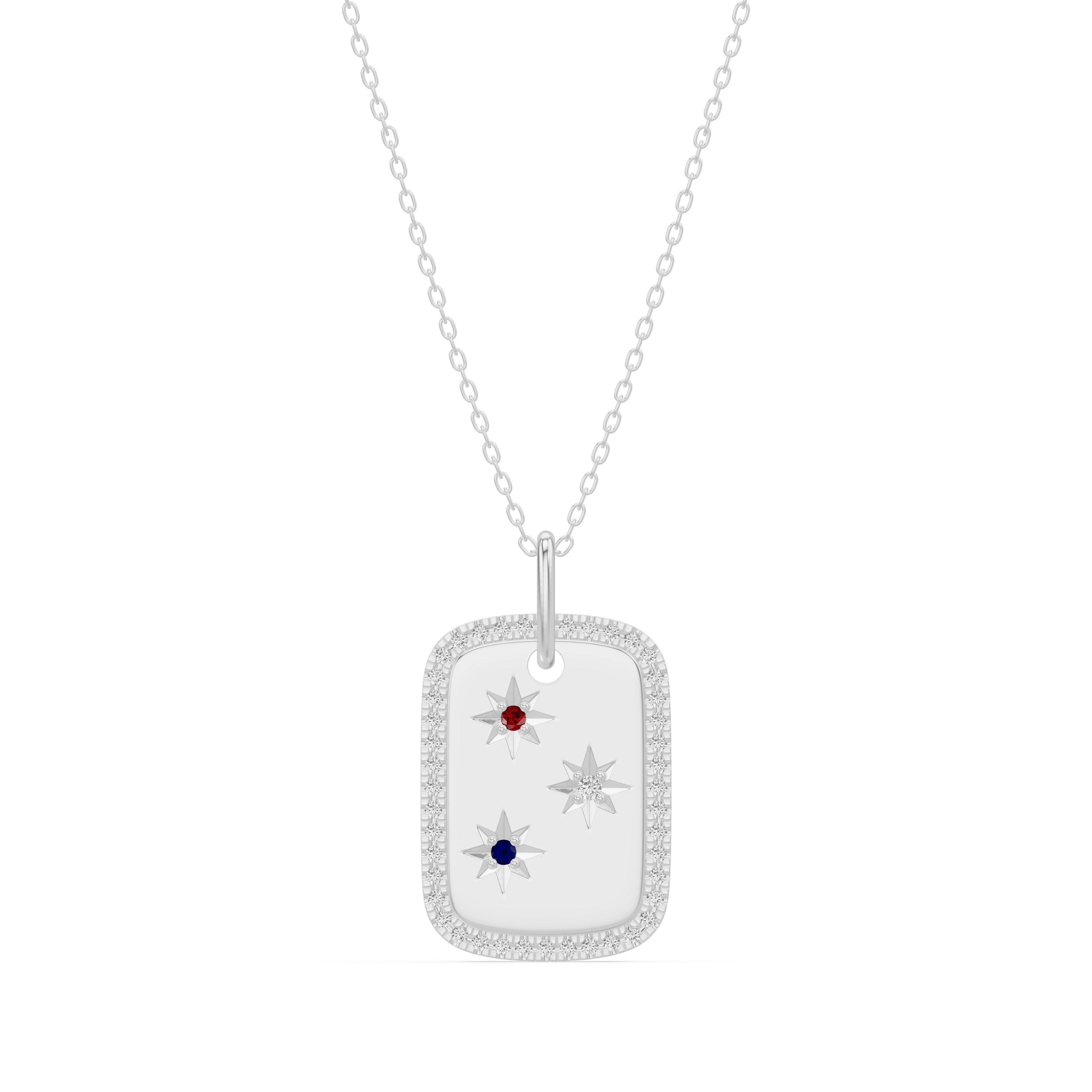 Star-Set Pavé Dog Tag Lab Diamond Necklace