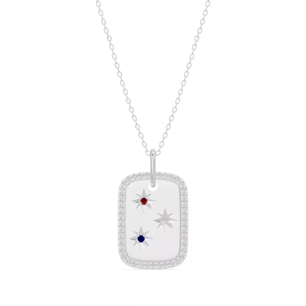 Star-Set Pavé Dog Tag Lab Diamond Silver Necklace