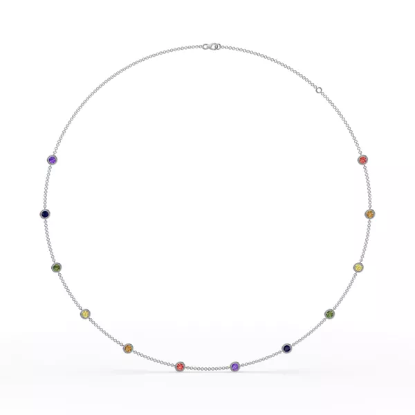 Rainbow Sapphire Bezel Station Silver Necklace (2 ct. tw.)