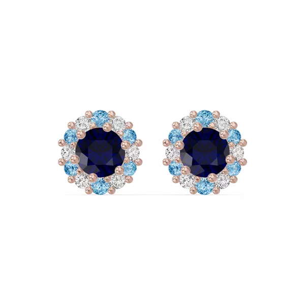 Midnight Frost Sapphire Halo Lab Stud Earrings
