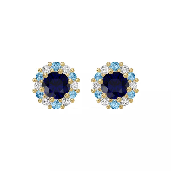 Midnight Frost Sapphire Halo Lab Stud Earrings