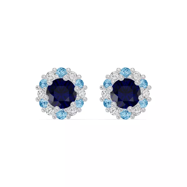 Midnight Frost Sapphire Halo Lab Stud Earrings