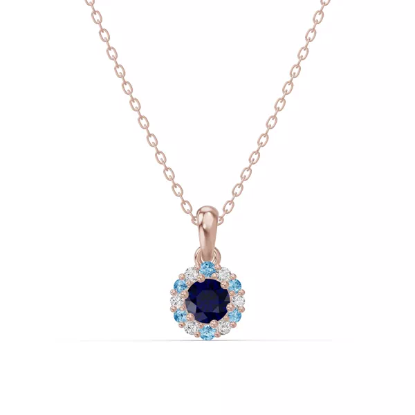 Midnight Frost Sapphire Halo Lab Necklace