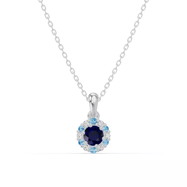 Midnight Frost Sapphire Halo Silver Lab Necklace