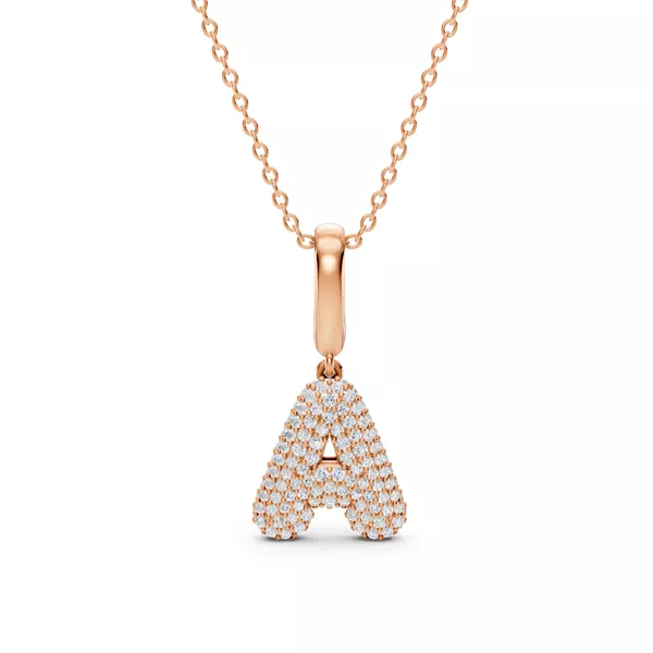 Bubble Pavé Lab Diamond Initial Necklace - A