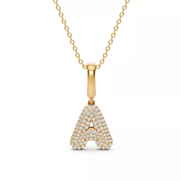 Bubble Pavé Diamond Initial Necklace - A