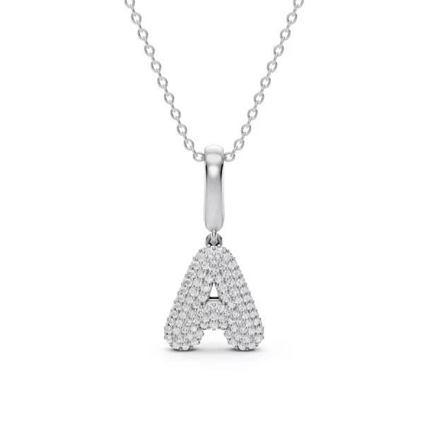 Bubble Pavé Lab Diamond Initial Silver Necklace - A