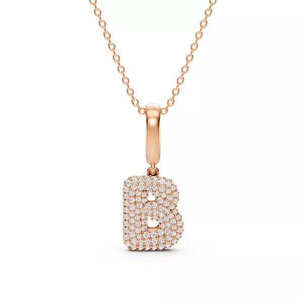 Bubble Pavé Lab Diamond Initial Necklace - B
