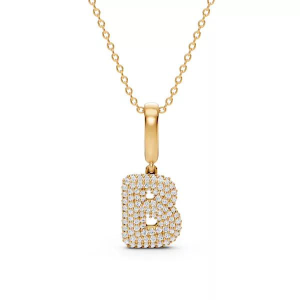 Bubble Pavé Diamond Initial Necklace - B