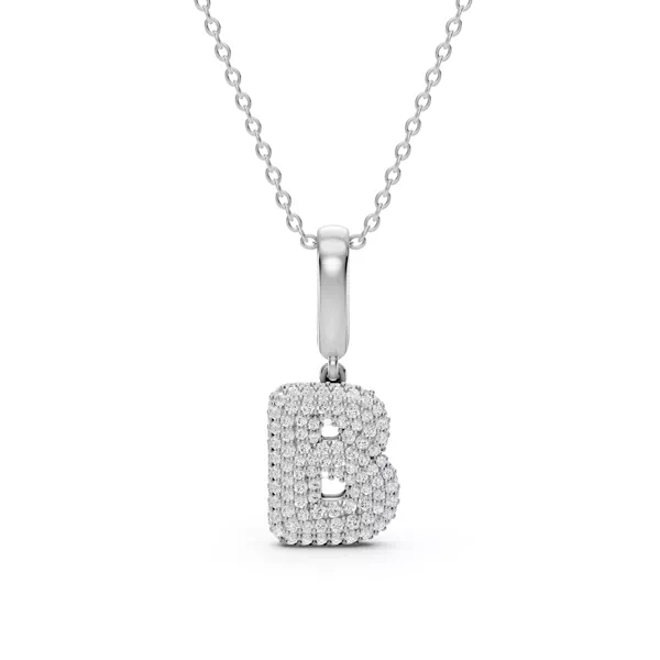 Bubble Pavé Diamond Initial Silver Necklace - B