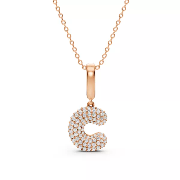 Bubble Pavé Lab Diamond Initial Necklace - C