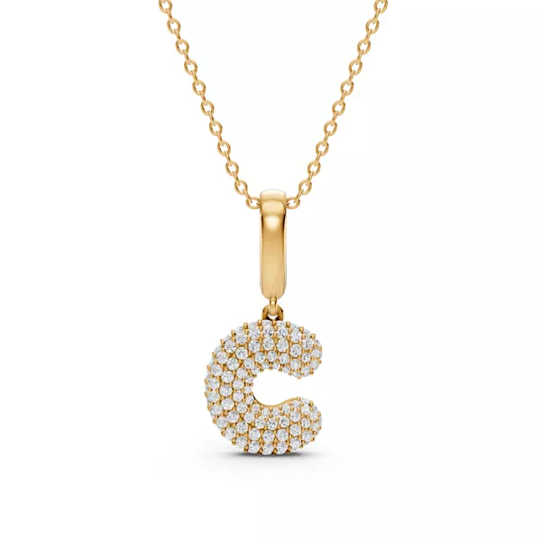 Bubble Pavé Diamond Initial Necklace - C