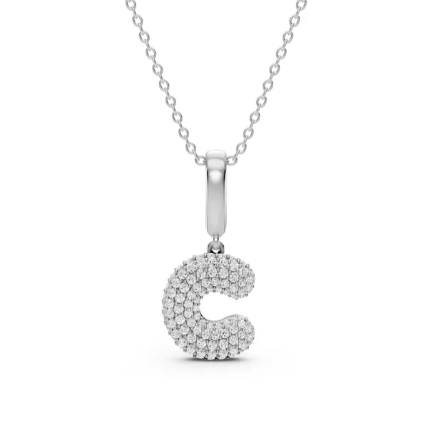 Bubble Pavé Diamond Initial Silver Necklace - C